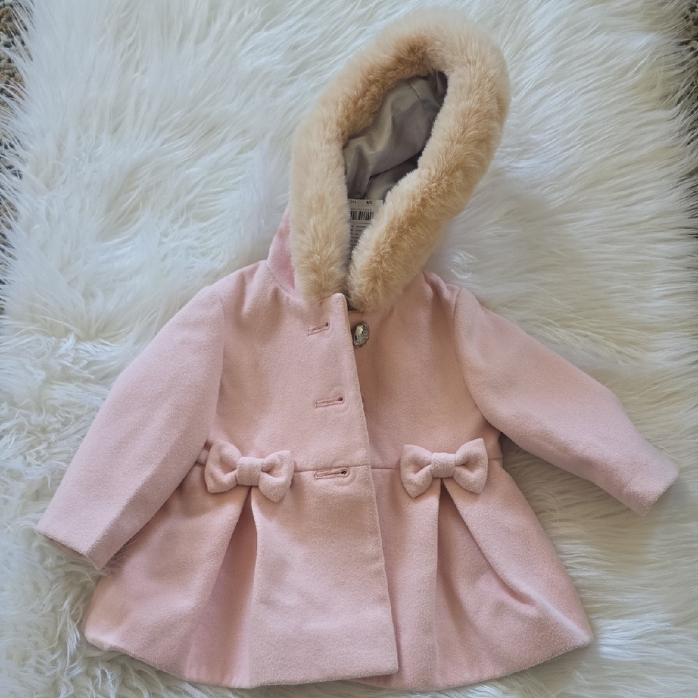 Monsoon Pink Kids Cape with Fur Trim